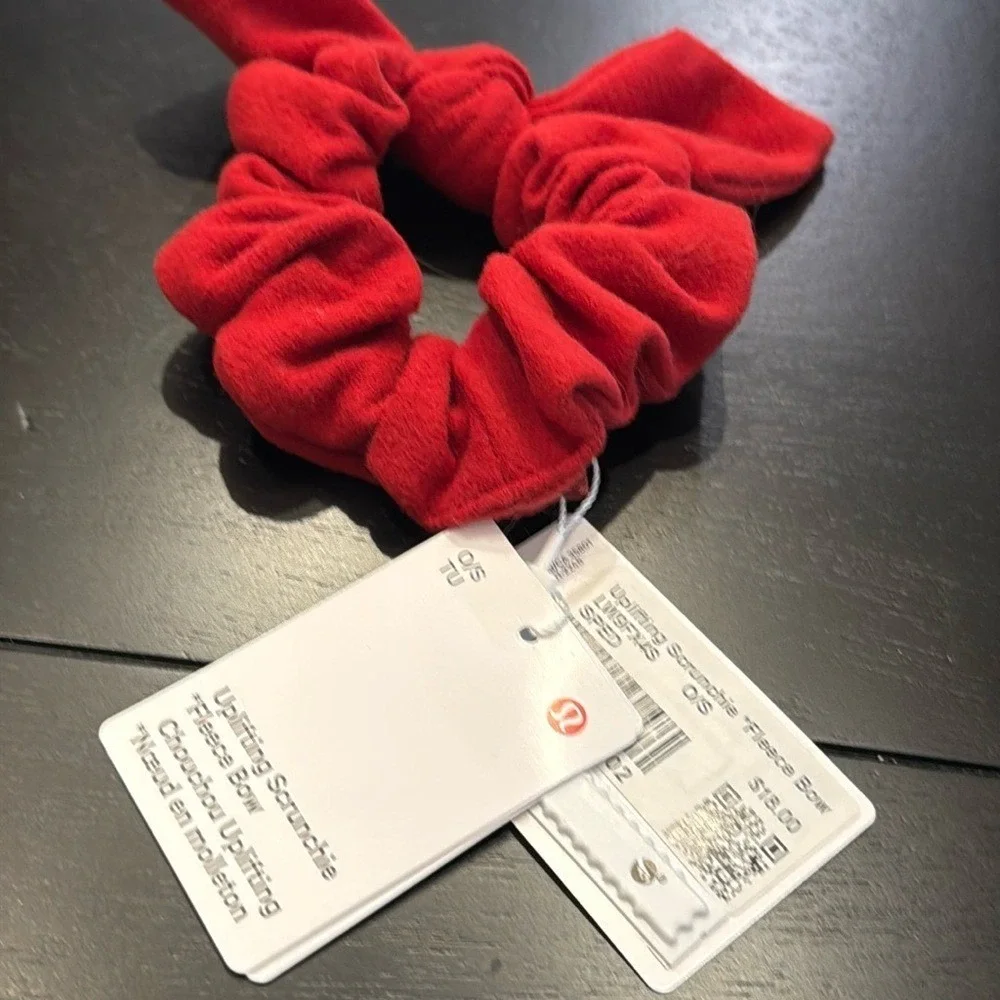 Lululemon Uplifting Fleece Bow Scrunchie Sports‎ Red NWT Hair Tie Gift